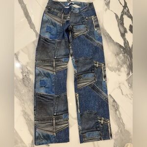 Miaou Blue Patchwork Wide Leg Pants